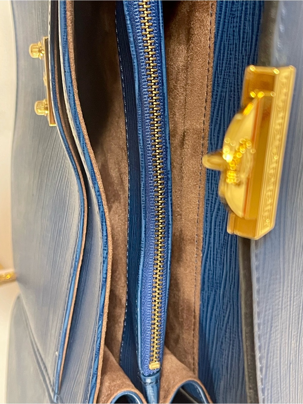 EUC Versace Blue Epi Leather Satchel with Gold-Tone Lock - Picture 11 of 14